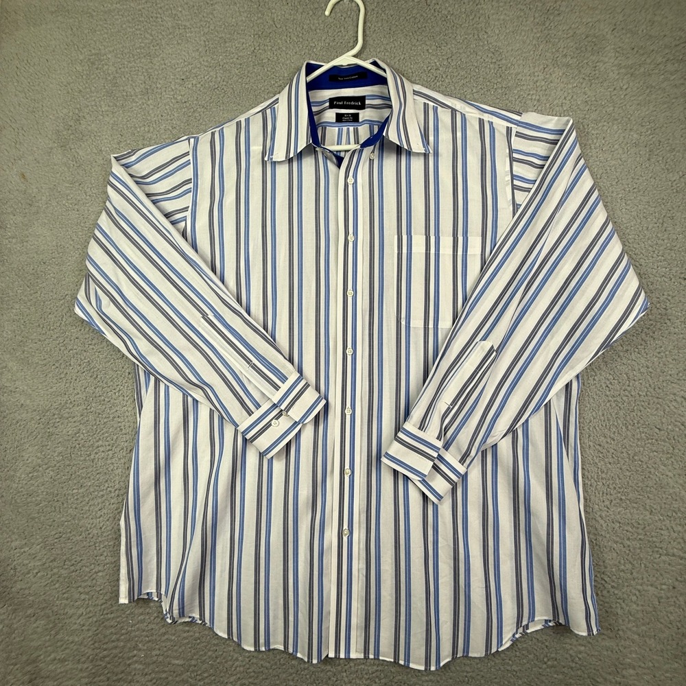 Paul Fredrick Mens Classic Fit Striped Non Iron Cotton Dress‎ Shirt 18 x 36
